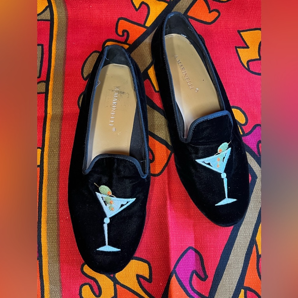 A. Marinelli martini glass velvet leather sole flats